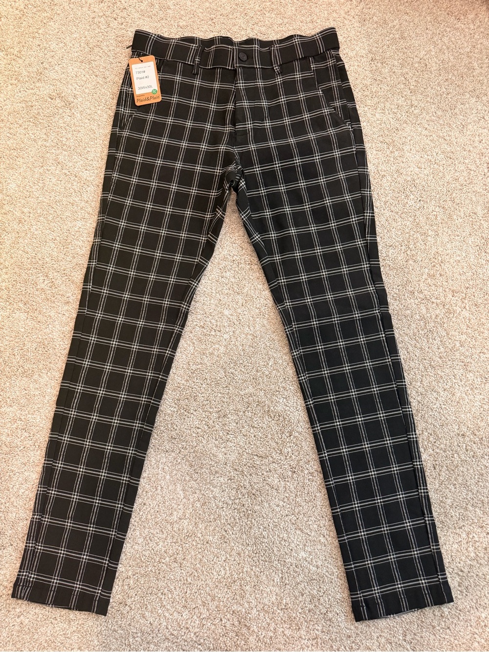 Men's Black Plaid Stretch Pants - Slim Fit